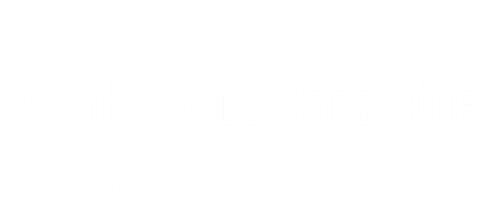 Weißes Logo von personal blue mit stilisierten Händen und den Initialen pb auf schwarzem Hintergrund