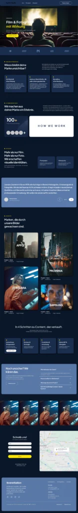 Website-Entwurf für SceneSation mit Fokus auf Filmproduktion, Fotografie und visueller Markenkommunikation